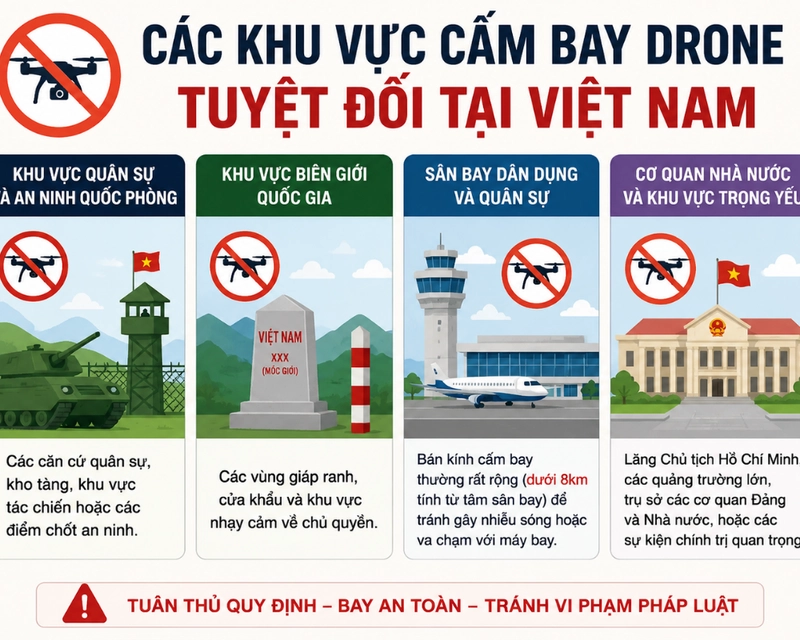 Khu vực cấm bay flycam mới nhất 2026: Cách tra cứu nhanh